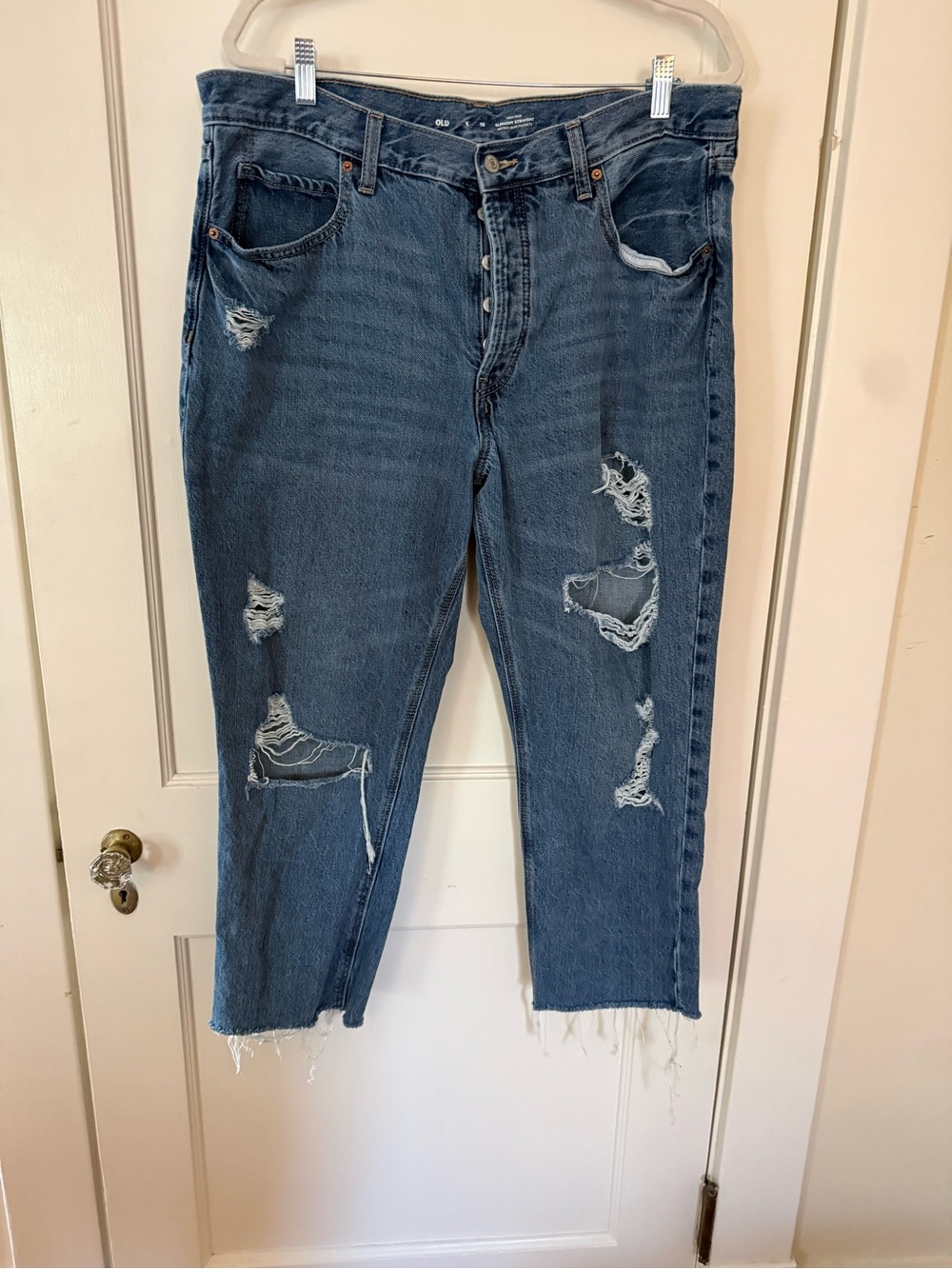 Old Navy Women's Blue Straight Jeans- cozy and worn to perfect softness